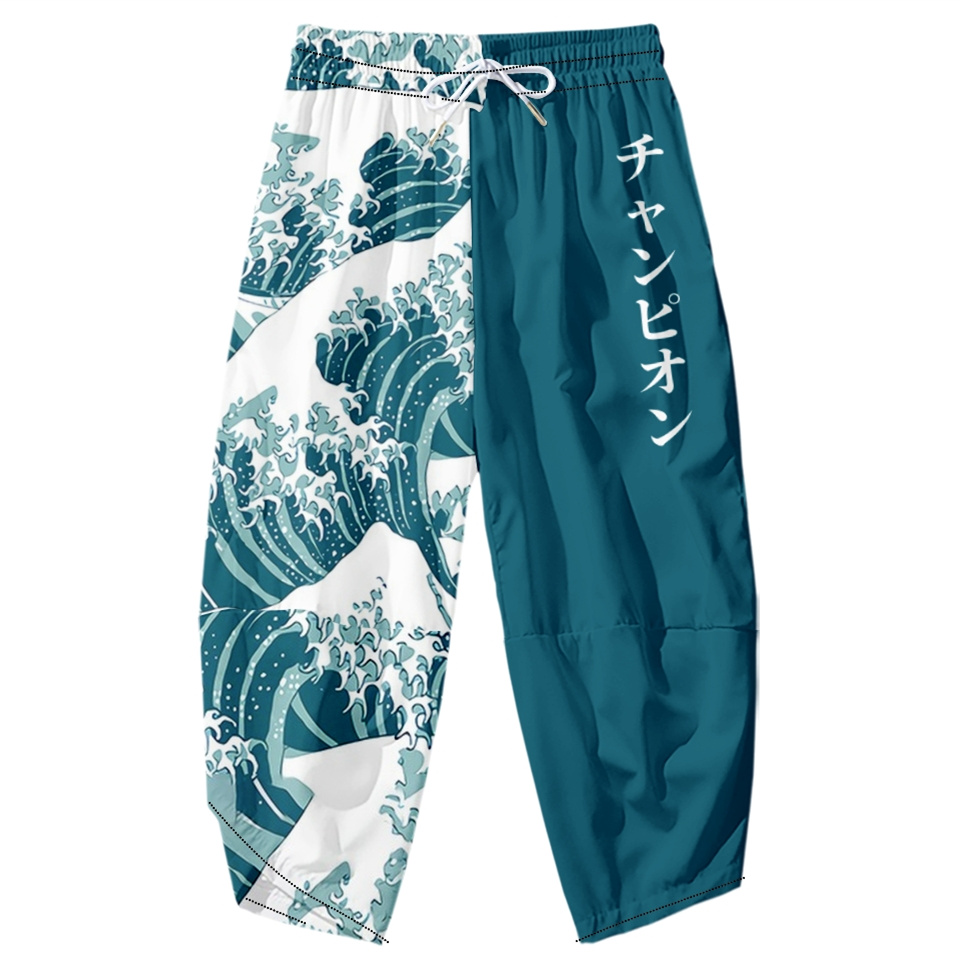 Kimono Yukata Cotton - 가나가와의 대파도 기모노 바지 남성 아시아