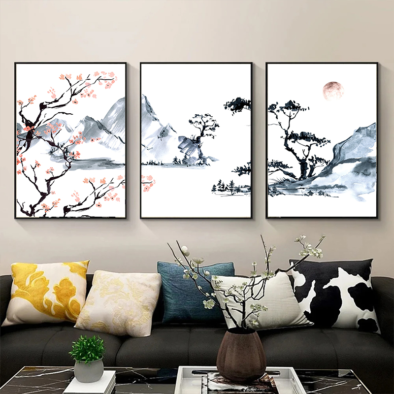 Japanese Lifestyle Home - 일본식 벚꽃 나무 캔버스 유화 포스터