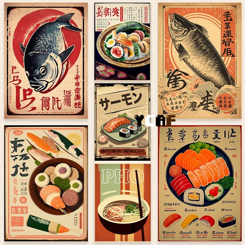 빈티지 일본 음식 포스터 캔버스 인쇄, 빈티지 생선 스 - Japanese Lifestyle Food 리뷰 및 가격