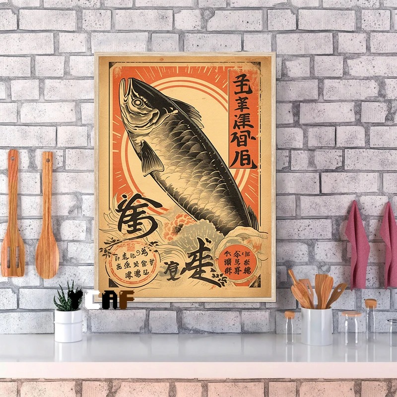 빈티지 일본 음식 포스터 캔버스 인쇄, 빈티지 생선 스 - Japanese Lifestyle Food 리뷰 및 가격