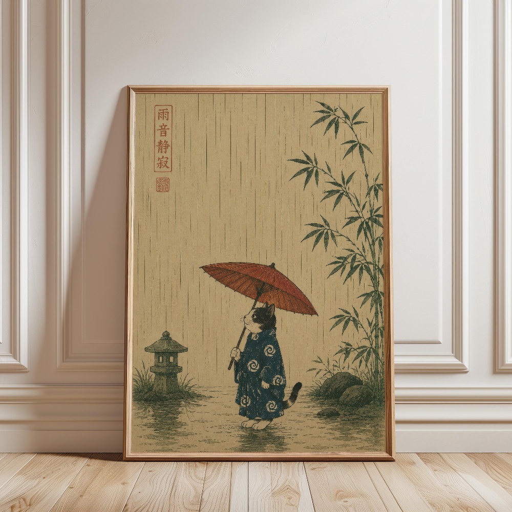 검은 고양이가 라면을 먹고 있는 비오는 정원 일본풍경  - Japanese Lifestyle Home 리뷰 및 가격
