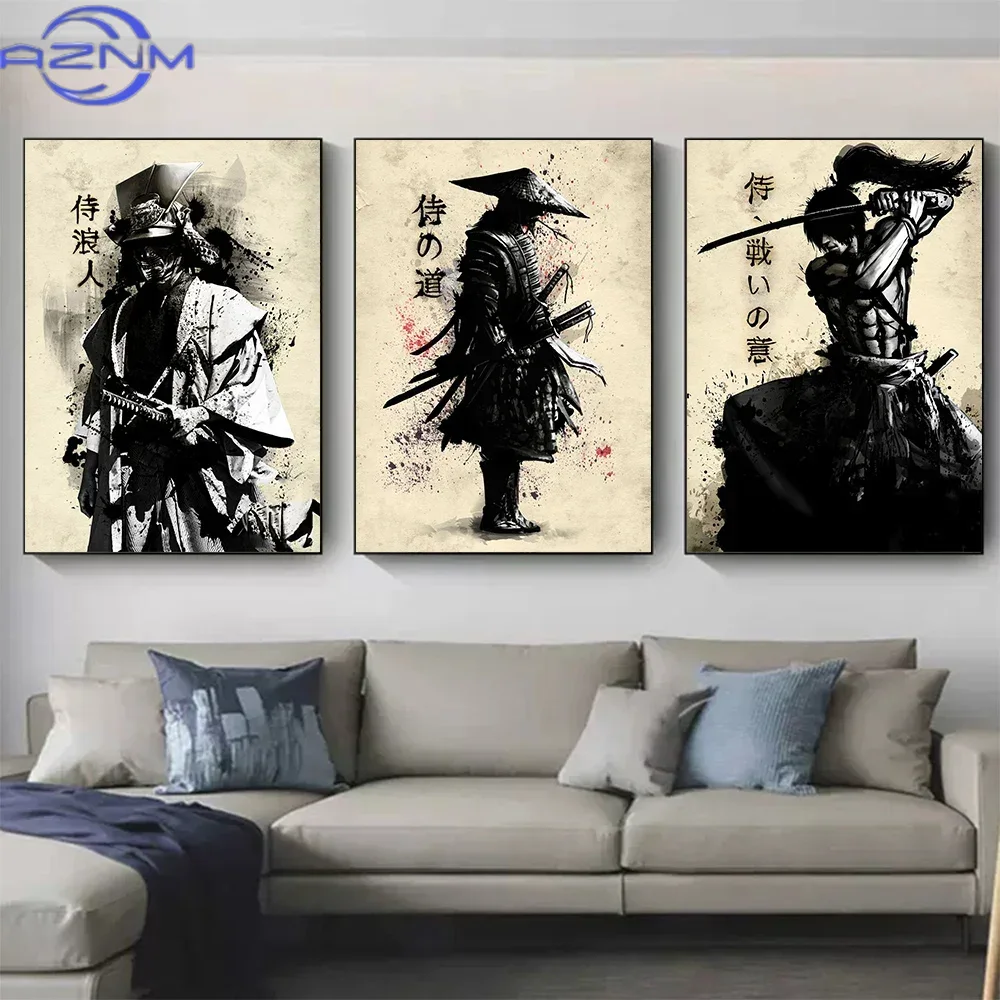 AZNM 캔버스 페인팅 일본 사무라이 벽 아트 포스터  - Japanese Lifestyle Home 리뷰 및 가격