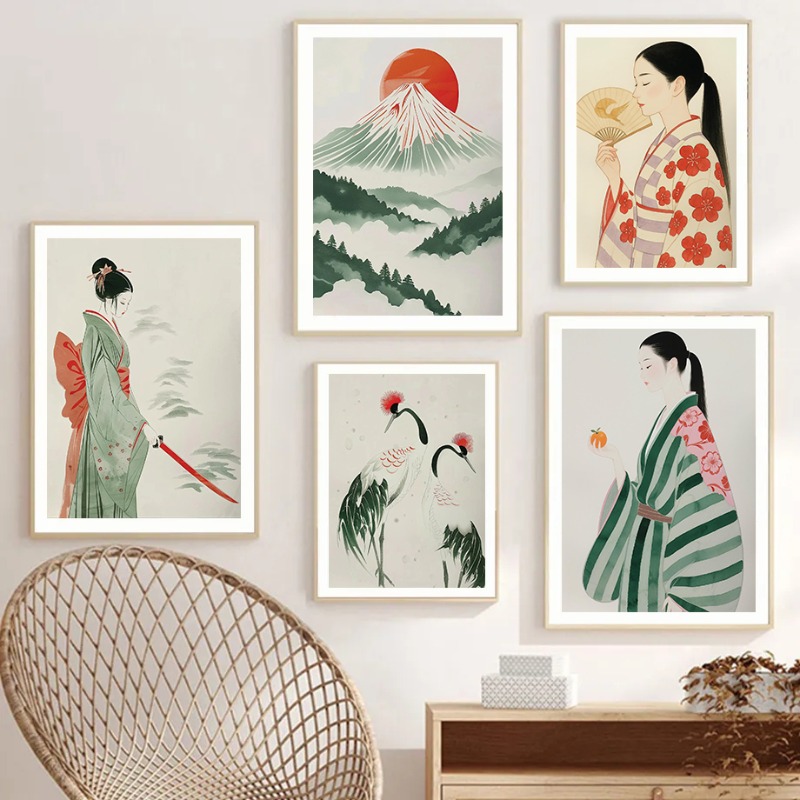 후지산 & 크레인 일본 벽 인쇄 현대 미니멀리스트 풍경 - Japanese Lifestyle Home 리뷰 및 가격